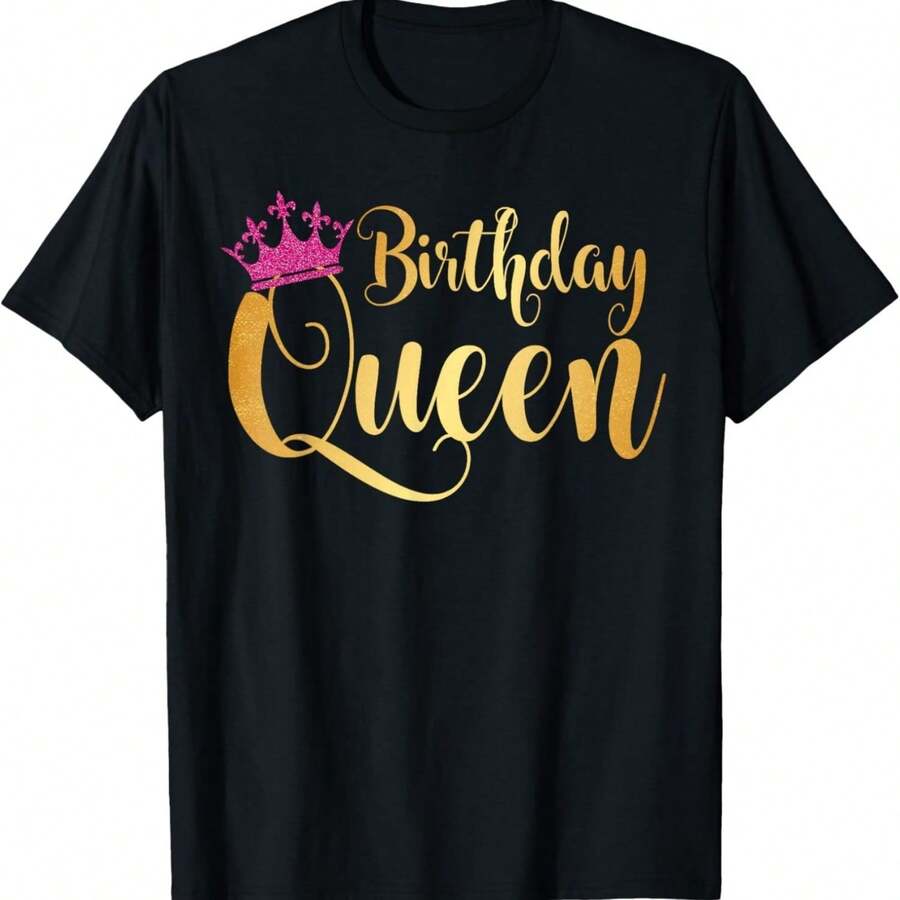 Birthday Queen Happy Birthday Party Funny T-Shirt Gift T-Shirt - 黑色 - 查看 1