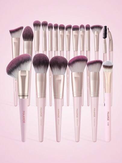 MAANGE 1/20件套专业化妆刷套装，柔软纤维材质，方便携带，包含平头、斜头和圆头粉底刷、眼影刷、晕染刷、高光刷、遮瑕刷、散粉刷、眉刷，旅行必备，女士礼物