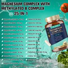 TOTARIA 25-In-1 Magnesium Complex With Methylated B Complex Magnesium Glycinate Citrate Malate Taurate Gluconate Aspartate Carbonate D3 K2, Magnesium Supplement For Relaxation Energy & Nerve, 120 Vegan Caps - 120count - 查看 2