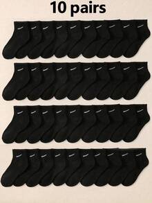 10 Pairs Striped Kids Socks, Unisex Boys & Girls, Breathable Short Socks, Soft & Comfortable, Suitable For Daily Wear - Black - View 11