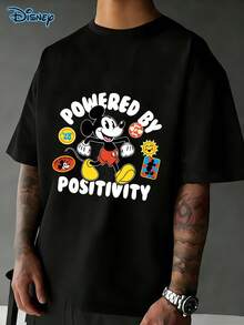 [Disney Authorization] Disney Mickey Mouse T-Shirt, Mickey And His Friends, Men's Summer Clothes, Streetwear, Disneyland T-Shirt, 220g Pure Cotton Disney Printed Round Neck Short Sleeved T-Shirt, Unisex T-Shirt, Family Travel, Disney T-Shirt, Street Fashion Y2K Style, Suitable For Gatherings, Daily Wear, And Vacations, Funny Shirts, Couple Outfit, Perfect Gift - 黑色 - 查看 2