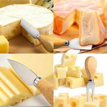 4pcs Stainless Steel Cheese Knife Set With Rubberwood Handles, Pizza, Cheese, Cream Cutting Knives And Spatula - Silver - View 5