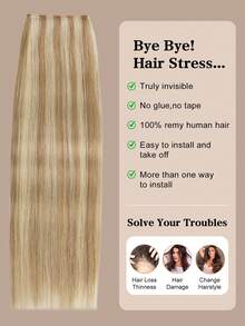 18 Inch Butterfly Mesh Real Human Hair Extensions, Seamless PU Tape-In Hair Extensions, Ash Blonde & Golden Blonde Highlighted Extensions, Genius Mesh Hair Extensions, Micro-Loop Real Hair Extensions - S18/613 - View 7