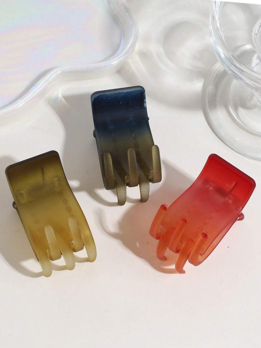 3pcs Women's Fashion Gradient Square Hair Claw Clips, Suitable For Daily Wear - Multicolor - View 1