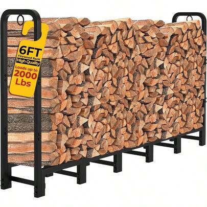 Amagabeli 6ft Firewood Rack Outdoor Heavy Duty Fire Wood Rack Log Holder Organizer Stand For Fireplace Indoor Adjustable Metal Wood Pile Lumber Storage Organizer Stacker For Patio Porch Black
