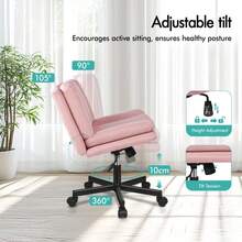 ALFORDSON Office Chair With Wide Seat And Crossed Legs, Adjustable Office Chair Without Armrests With Casters, Swivel PC Computer Chair With Crossed Legs For Home, Linen Fabric, Black - Pink - View 4