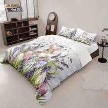 3pcs Easter Cute Rabbit Pattern Digital Printing Duvet Cover Set, Including 1 Duvet Cover And 2 Pillow Shams, No Filler, Soft And Comfortable Bedding, Polyester, Suitable For Indoor Decoration, Home Goods, All Seasons, Fit For Bedroom, Hotel, Homestay, Boys And Girls Room Decor - 6666+SJT+W - View 2
