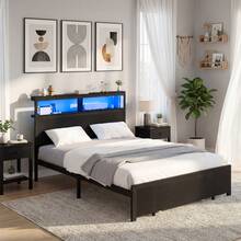 Yitahome Bed Frame,LED With Headboard,Type-C USB Ports & Charging Outlets,Metal Platform Bed Frame No Box Spring Needed Double Size - Black - View 1