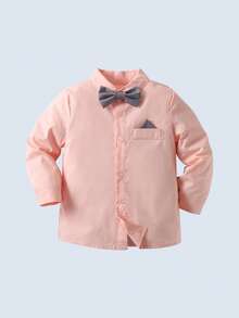 BOARNSEORL 2 pièces Tenue de gentleman pour bébé garçon, chemise à manches longues avec nœud papillon et salopette, mode et convient pour l'anniversaire, l'événement, l'extérieur, le mariage - Rose bonbon - Voir 6