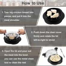 Chicken Shredder 8 Inches Chicken Breast Shredder Tool Cooked Meat Shredder With Clear Lid, Ergonomic Design,Auti-Slip, Easy To Clean, Chicken Shredder Tool Twist Chicken Grinder  Chicken Shredder Large Chicken Breast Shredder Tool Twist With Brush&Fork, Visible Meat Shredder Machine, Strong Anti-Slip Strip, Ergonomic Handle,Suitable For Pork Beef Chicken - 黑色 - 查看 6