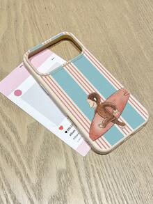 Ốp điện thoại hình khỉ lướt sóng mùa hè, chất liệu giả da sọc xanh hồng, chống trầy xước, chống trượt, chống sốc, kiểu dáng hoạt hình dễ thương, phong cách bãi biển dành cho nữ, tương thích với iPhone 17 Pro Max/ 17, món quà lý tưởng cho sử dụng hàng ngày và các dịp lễ, tương thích với các loại ốp và Galaxy. - trắng - Xem 5