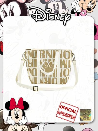 [Disney] Bolso de hombro con estampado de Minnie Mouse de dibujos animados, correa cruzada ajustable y desmontable con bolsillo con cremallera, adecuado para el uso diario, compras, fiestas, regalo de vacaciones para amigos