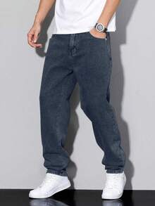 European And American Casual Black Denim Pants For Teenagers, Non-Stretch - Navy Blue - View 8