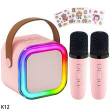儿童迷你卡拉OK机，便携式蓝牙卡拉OK音箱，带2个无线麦克风，适合3-12岁男孩女孩的玩具礼物，卡拉OK麦克风机，适合派对/会议/成人/儿童 - 彩色 - 查看 19