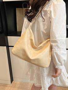 Maillard Retro Large Capacity Tote Bag, New Casual Fashion Women Shoulder Bag, Versatile Commuter Crossbody Bag - Yellow - View 10