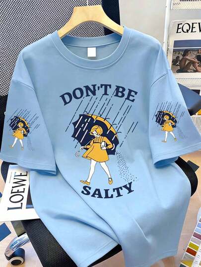 ملابس علوية كاجوال قصيرة الأكمام بطبعة "فتاة مالحة" للنساء، رقبة دائرية، مناسبة للاستخدام اليومي، مقاسات كبيرة