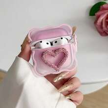 Fully Rhinestoned Heart Design Protective Case Compatible With Apple 4, Pro 2/Pro/Pro 3 (Earphones Not Included), Fashionable And Versatile Choice - Pink - View 4
