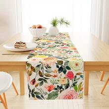 1pc Watercolor Rose Patterned Table Runner, Suitable For Spring/Summer Restaurant And Party Decoration - Multicolor - View 11