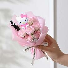三丽鸥仿真玫瑰花束，Hello Kitty桌面装饰假花，无需浇水，易于养护，Hello Kitty新娘捧花，适用于婚礼摄影，可重复使用，适合圣诞节、情人节、母亲节等节日。 - 彩色 - 查看 6