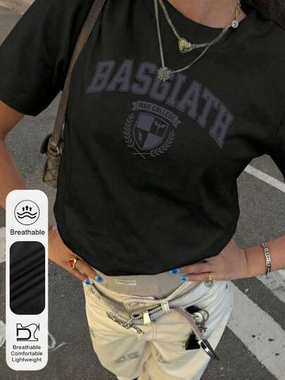 大码女式日常 Basgius 战争学院图案圆领短袖休闲夏季女式上衣，龙骑士图案女式白色T恤