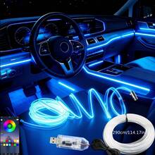 1 Set Of Car Ambient Lighting, 300cm/118inch Long Fiber Optic Cable, USB Interface, Mobile APP Music Rhythm Control, Car Interior LED Neon Light Accessories, Car LED Accessories, Gift. - 1 tow 1 car atmosphere light APP - 查看 2