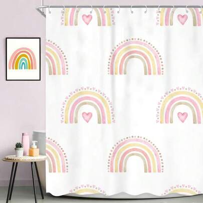 1件彩虹浴帘，波西米亚粉色波点浴帘，适用于浴室浴缸隔断，浴室配件，浴室浴帘装饰