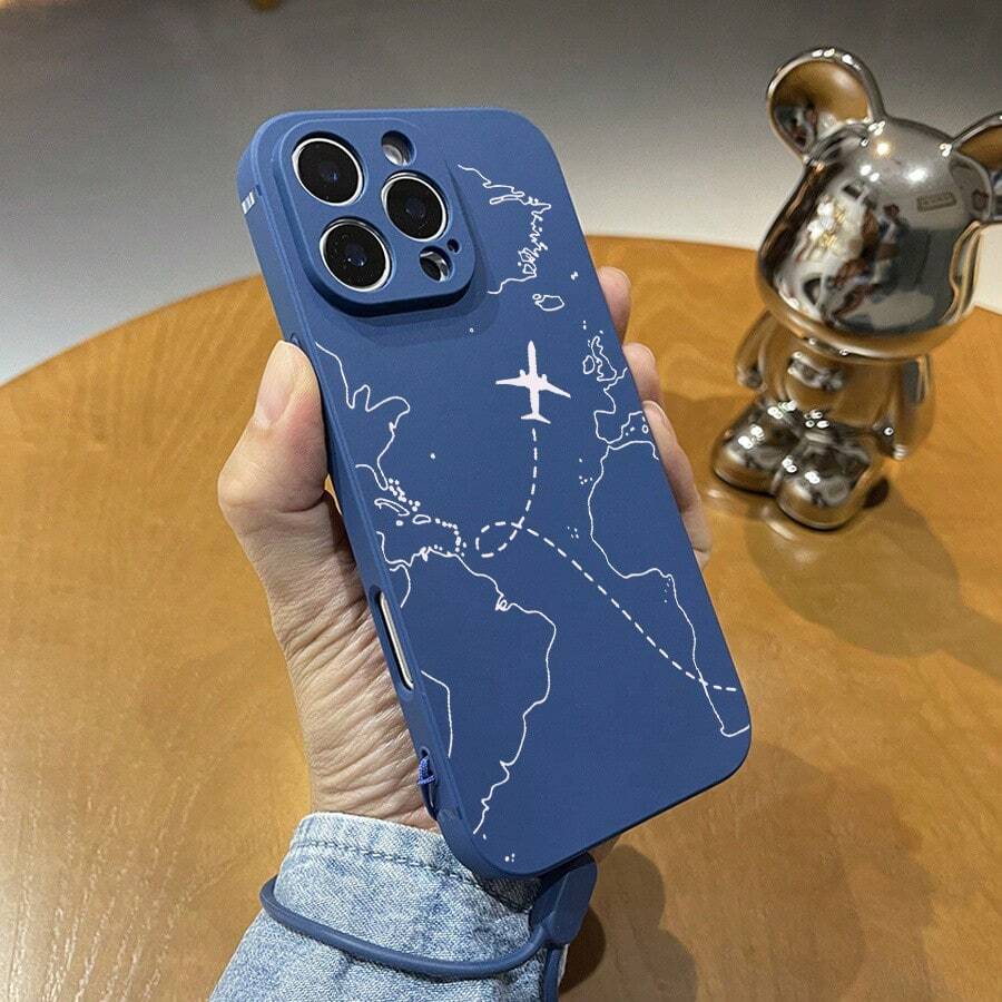 Aircraft Route Pattern Design phone Case for 17/16/15ProMax/14 Pro/13 mini/12/11/XS Max tpu Hand Strap - Blanco - Ver 1
