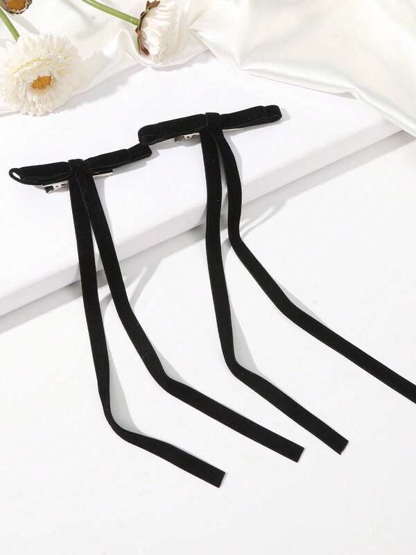 2个装发饰蝴蝶结天鹅绒蝴蝶结发夹丝带马尾辫发圈配件滑扣金属夹法式发夹女士