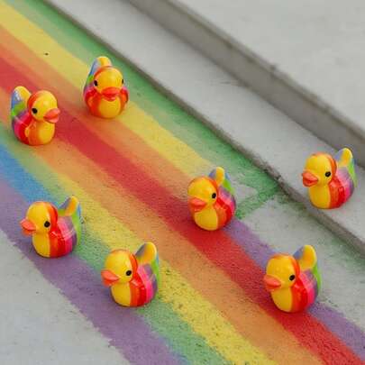 Miniature Resin Funny Colorful Rainbow Ducks, Vibrant Ducks Suitable For Enhancing Gardens, Great Gifts, Can Be Used As Party Decorations, Indoor Decorations, Holiday Decorations, Or Even As Resin Statues.