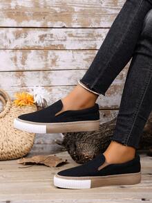 新款一脚蹬平底帆布鞋，舒适乐福鞋，步行鞋，时尚休闲运动鞋 - 黑色 - 查看 6