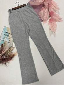 High-Waisted Wide-Leg Pants With Crease, Plain Wool, For Winter. - 淺灰色 - 查看 2