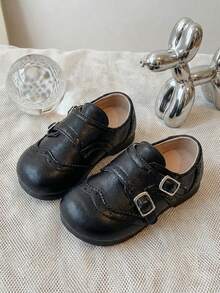 1 Pair Girls' Cute Princess Thick Sole Loafers, Breathable Soft Bottom Non-Slip Versatile Children Leather Shoes, Simple & Fashionable Infant Toddler Walking Shoes, Easy On/Off, Suitable For Spring, Summer, Autumn - Black - View 1