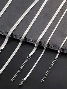 1pc Stainless Steel Men's Necklace, Simple Fitness Style, Square Snake Chain, Unisex Clavicle Chain - Multicolor - View 4