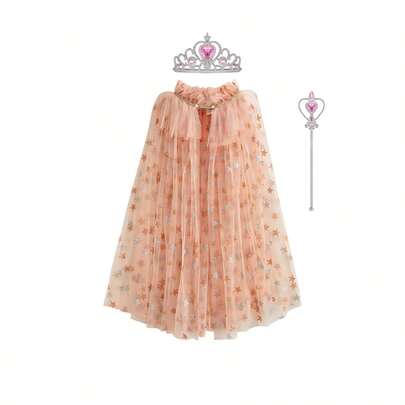 3pcs/Set Girls' Cloak, Shiny Star Cloak Children's Costume Accessory, Suitable For Dress Up, Dress Matching, Holiday Gift