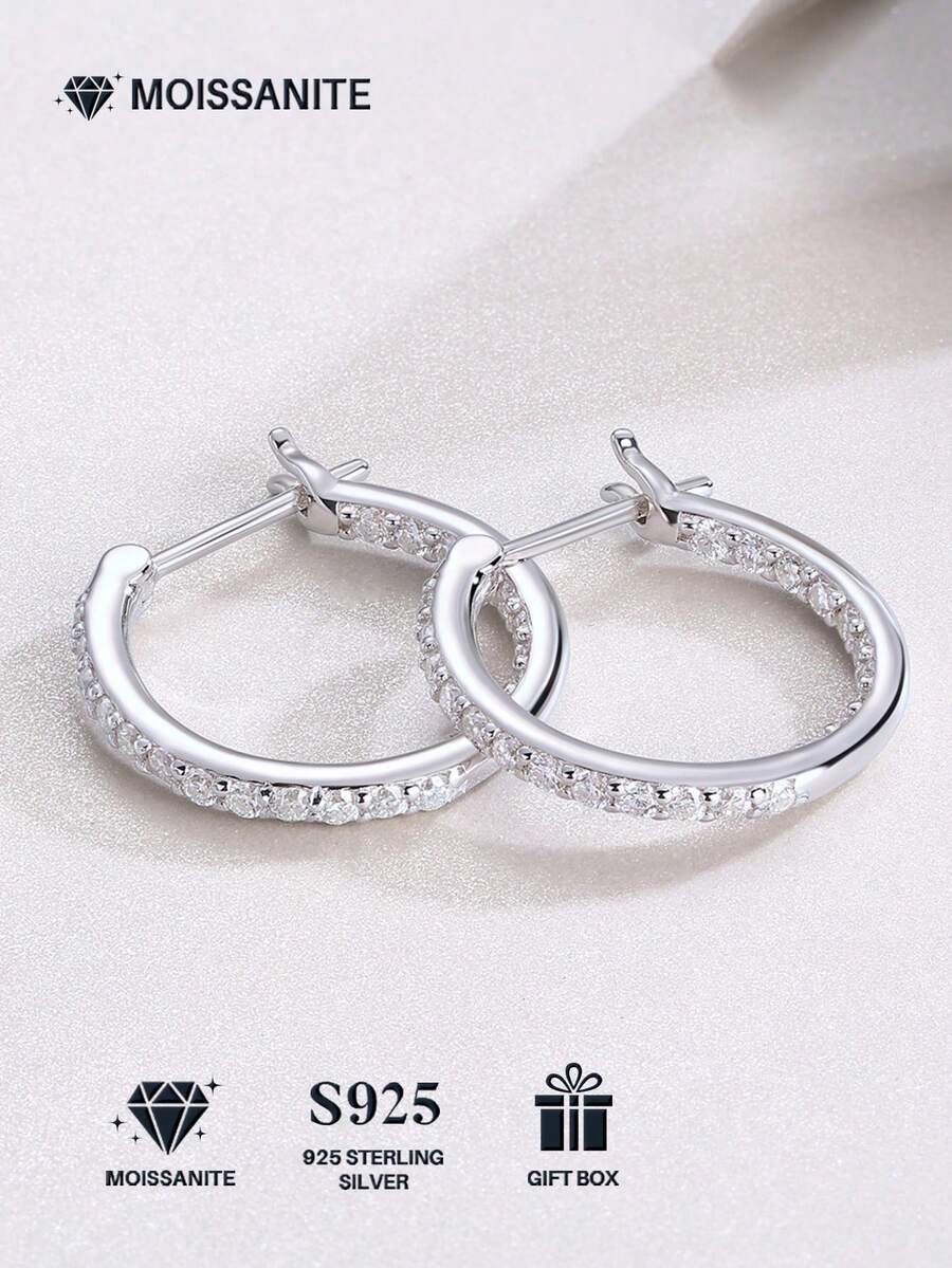 925纯银莫桑石耳环，低过敏性，简约奢华设计，抗氧化，百搭耳环，情人节、母亲节、婚礼、订婚、生日礼物，礼盒包装