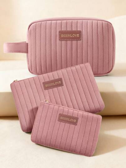 1/3 piezas Bolsas de maquillaje portátiles de terciopelo - Estuche de maquillaje con cremallera ligero, juego de almacenamiento de viaje, colores rosas, exquisito, de moda, retro, moderno, colorido, casual, básico, para guardar cambio, cosméticos, esmalte de uñas, lápiz labial, artículos de tocador, medicamentos, cómodo, adecuado para novia, dama de honor, boda, cumpleaños y regalo de festival, útiles escolares, vuelta al cole, para la oficina, para niños y niñas