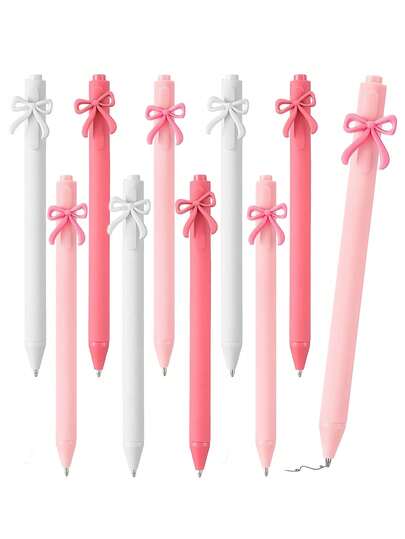 12支/套 粉白蝴蝶结装饰圆珠笔，可爱蝴蝶结装饰派对礼品，可伸缩笔芯，送给女孩的绝佳礼物，生日、婚礼、办公用品（多种颜色）