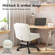 ALFORDSON Office Chair With Wide Seat And Crossed Legs, Adjustable Office Chair Without Armrests With Casters, Swivel PC Computer Chair With Crossed Legs For Home, Linen Fabric, Black - White - View 6