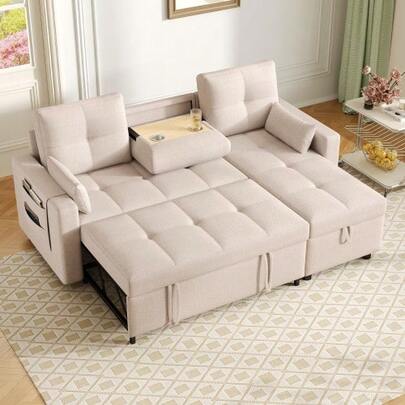 Modern Corner Sofa, Modular Sofa Bed, Convertible Sofa Bed With Sleeping Function, Equipped With Storage Space And A Retractable Cup Holder, Ideal For The Living Room, Etc. [Previous Reference: N653P2431A]
