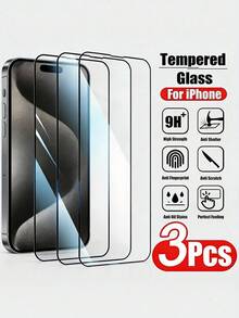 3piece Set Of High-Definition Tempered Glass Screen Protectors Offers Full Coverage, Anti-Fingerprint Design, Compatible With IPhone 17/17 Pro/17 Pro Max/17 Air/16E/15 Plus/14/13/12/11 Models. It Is Scratch- And Crack-Resistant. - Clear - View 15