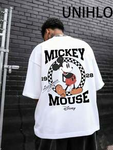 Disney UNIHLO  Street Life Men's Casual Loose   Mickey  Cartoon  Print Short Sleeve T-ShirtSummer - trắng - Xem 2