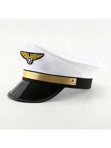 1pc Carnival Party Pilot Hat, Aviation Captain Hat, Stage Prop Performance Wide Brim Hat, Adult Aviation Crew Pilot Cap, Costume Role Play Hat - Multicolor - View 9