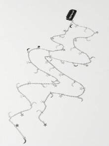 1pc Eid Mubarak Gold 3D Star & Moon Chain Headpiece, Boho Cute Hip Hop Hair Clip, Star Moon Combo Eid Gift, Party Hair Accessories - Silver - View 2