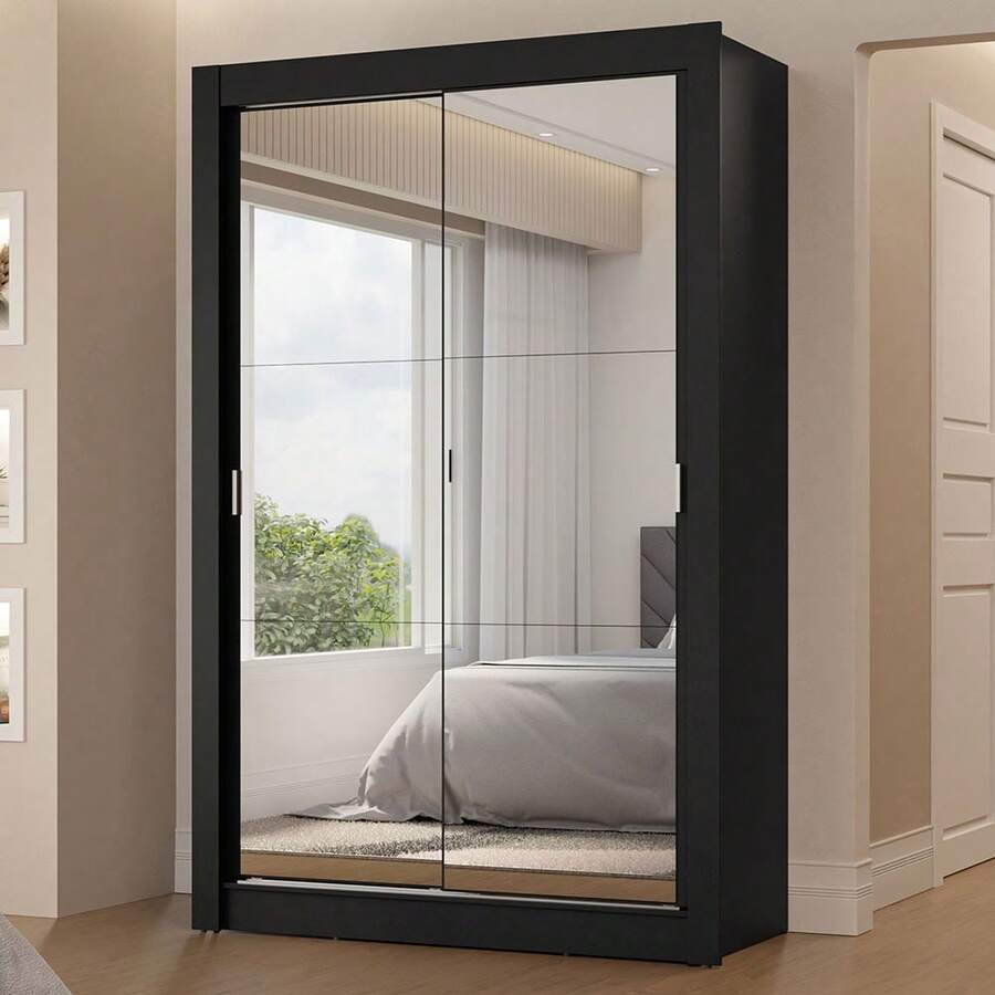 Ropero Closet Madesa Vivare 2 Puertas 2 Espejos Color Negro - Negro - Ver 1