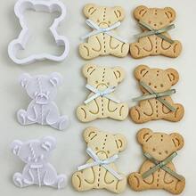 Set de 3 cortadores de galletas con forma de oso de peluche lindo | Molde de hornear con forma de oso relleno, adecuado para baby shower, fiesta de cumpleaños y regalos! Molde de plástico para hacer deliciosos dulces con forma de oso - Blanco - Ver 2