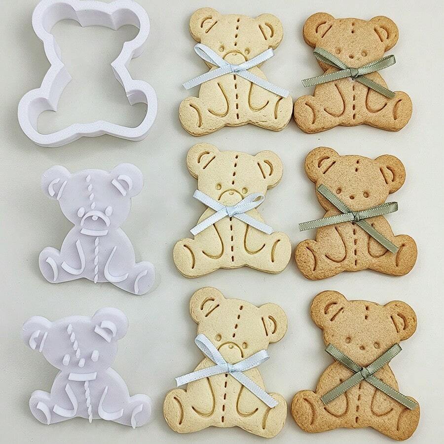 Set de 3 cortadores de galletas con forma de oso de peluche lindo | Molde de hornear con forma de oso relleno, adecuado para baby shower, fiesta de cumpleaños y regalos! Molde de plástico para hacer deliciosos dulces con forma de oso
