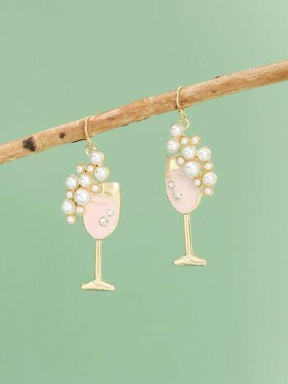 1 Pair Fashionable & Cute Wine Glass Shaped Earrings, Popular Earring Design, Suitable As Gift For Friends Or Daily Wear