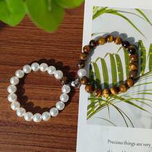 两件套优雅经典磁性心形扣手链，搭配10毫米光泽仿珍珠和虎眼石串珠。专为婚礼季、音乐节和日常佩戴而设计，情侣和闺蜜的同款首饰，永恒的爱与友谊之礼。 - 愛心款 - 查看 7