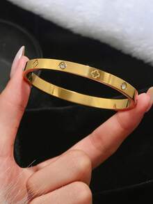 3pcs/Set Women's Jewelry, 18K Gold Plated Stainless Steel Bracelet, Luxury Stackable Bangle, Birthday/Holiday/Valentine's Day Gift, Couple/Best Friend Accessories, Versatile High-End Jewelry - Gold - View 11