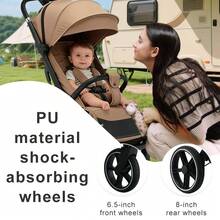 Lättviktsbarnvagn, Hopfällbar barnvagn för spädbarn, One-Touch-kollektion, Justerbart ryggstöd, Ventilerande nät, Lätt att bära, Lämplig för resor - Brun - Visa 5